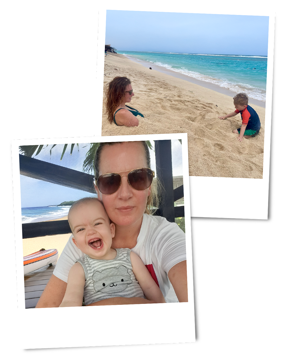 Amanda and Lydia at beach holidays with their children
