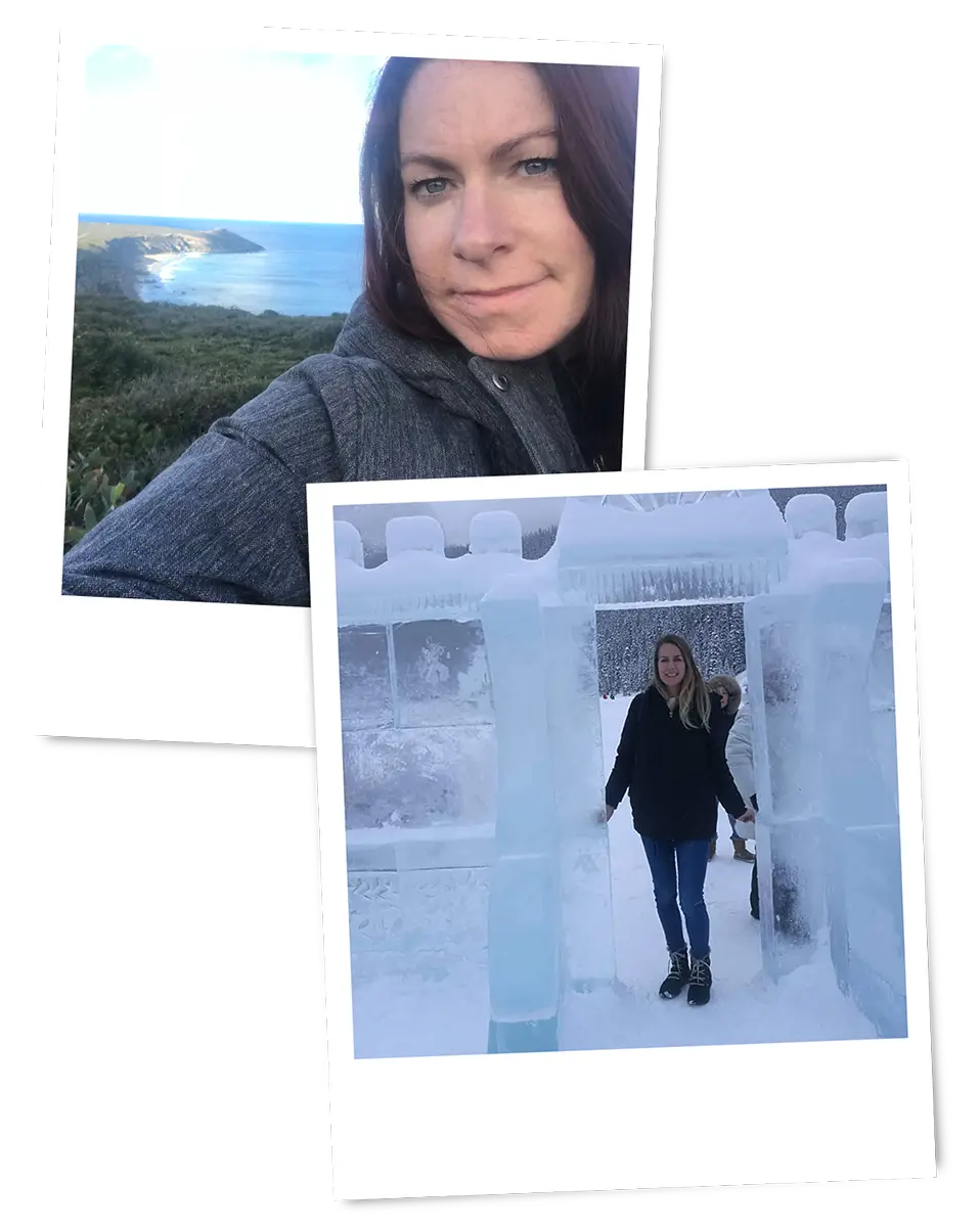 snapshots of Amanda and Lydia at tourist spots