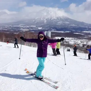 Amanda Skiing in Japan Amanda in ski gear on a ski slope