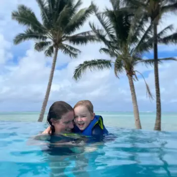Amanda in Rarotonga Amanda and son in a pool in Rarotonga