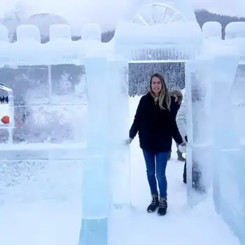 Lydia in Lake Louise, Canada Lydia standing in the doorway of an ice house at Lake Louise